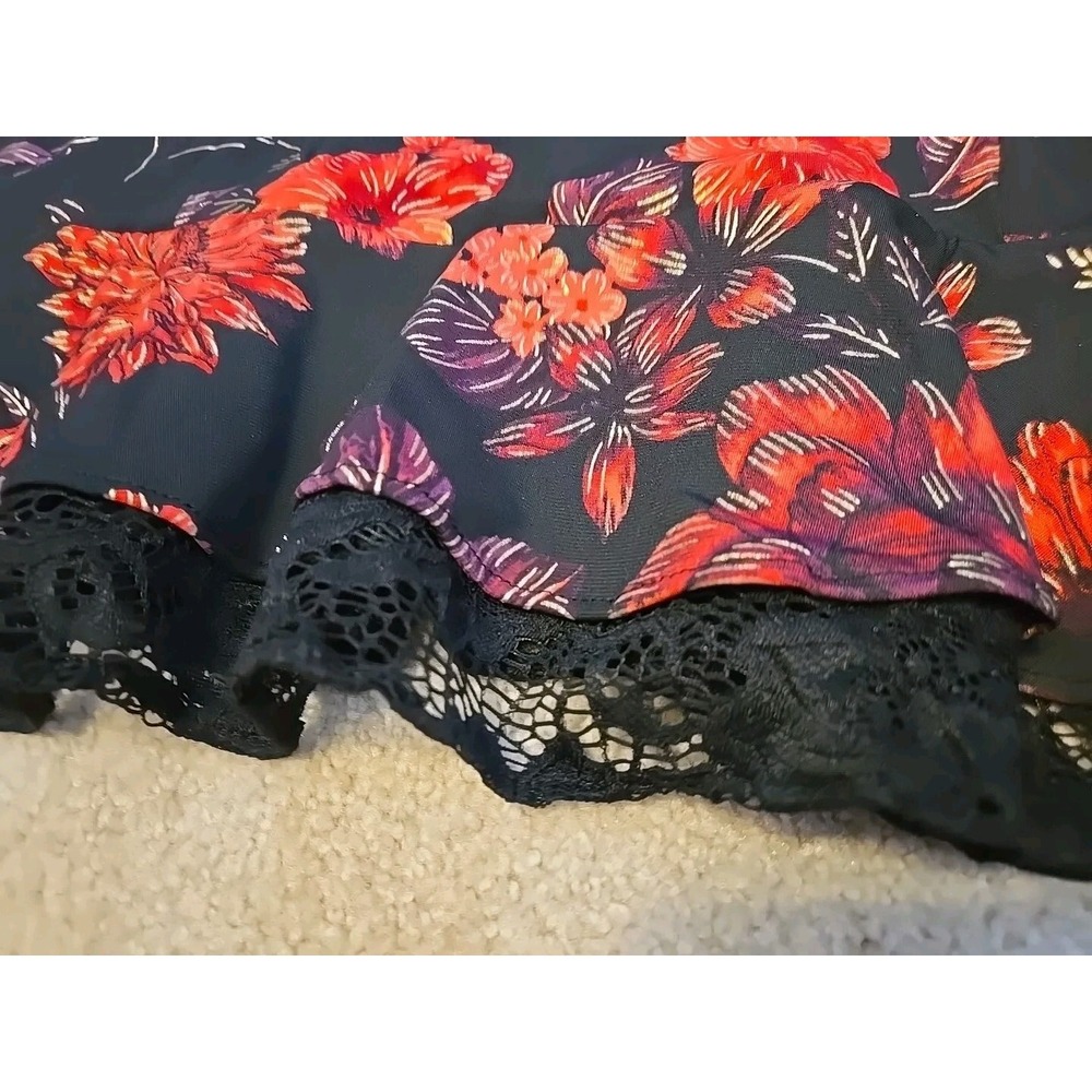 NWT Perceptions Short Sleeve Floral Midi Fit Flare Lace  Dress Sz L Black Red - Picture 9 of 13